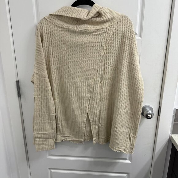Free People Juicy Long Sleeve Size Medium New Cowl Neck Cream Waffle Knit - Picture 3 of 4